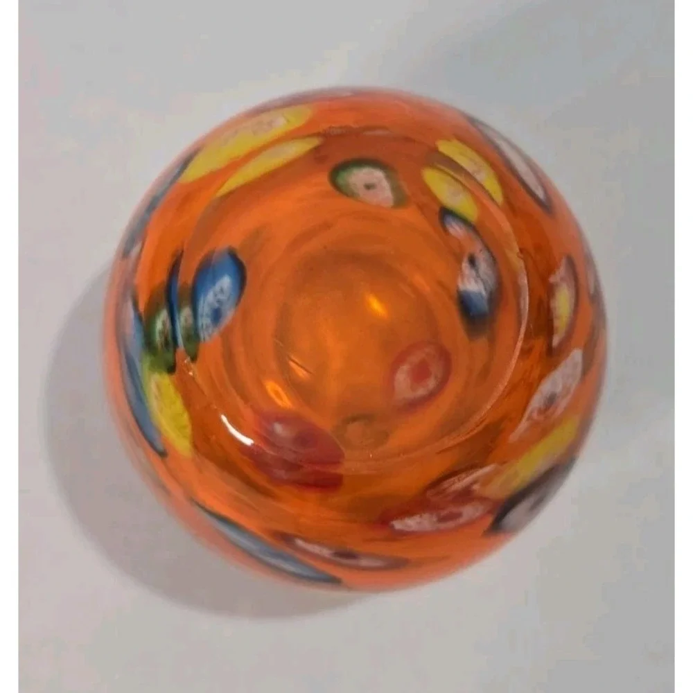 Orange Art Glass Votive Candle Holders Abstract Multicolor Dots
